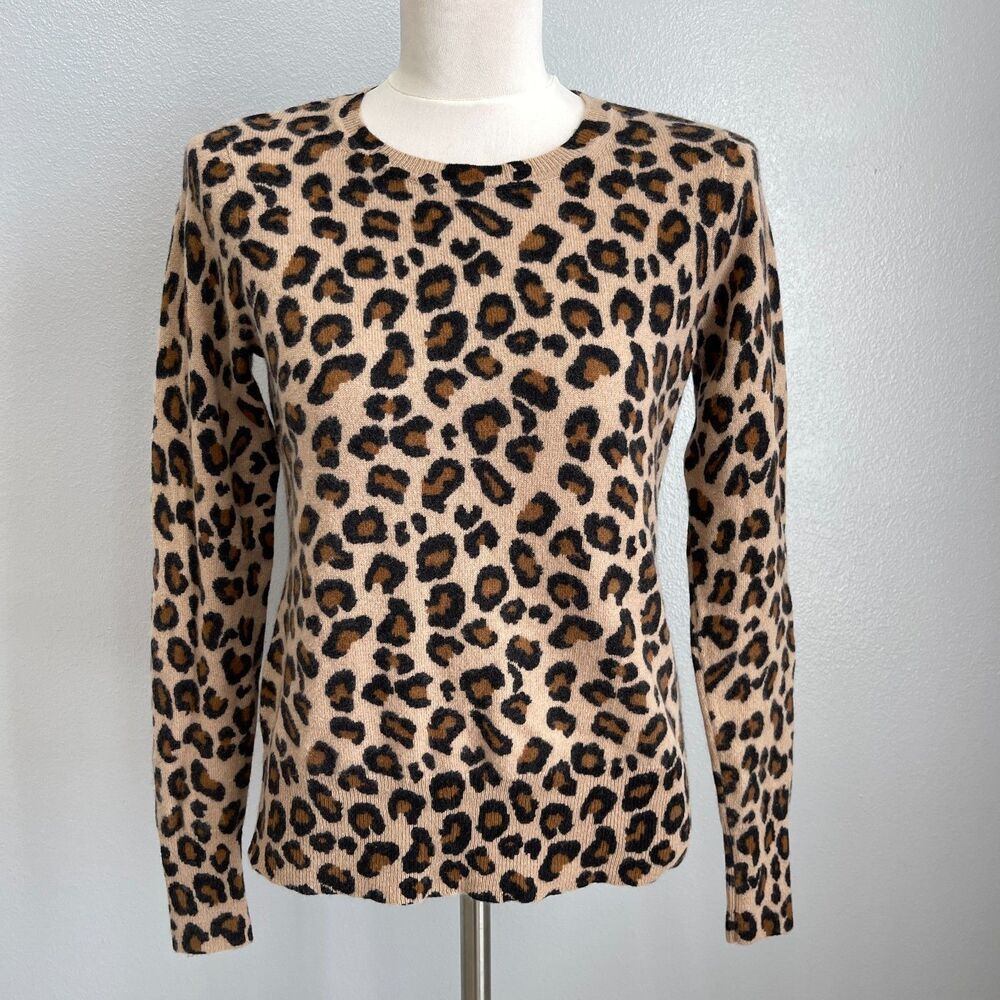 Cynthia Rowley Women's Sweater Small Brown Animal Print 100% 2 Ply Cashmere